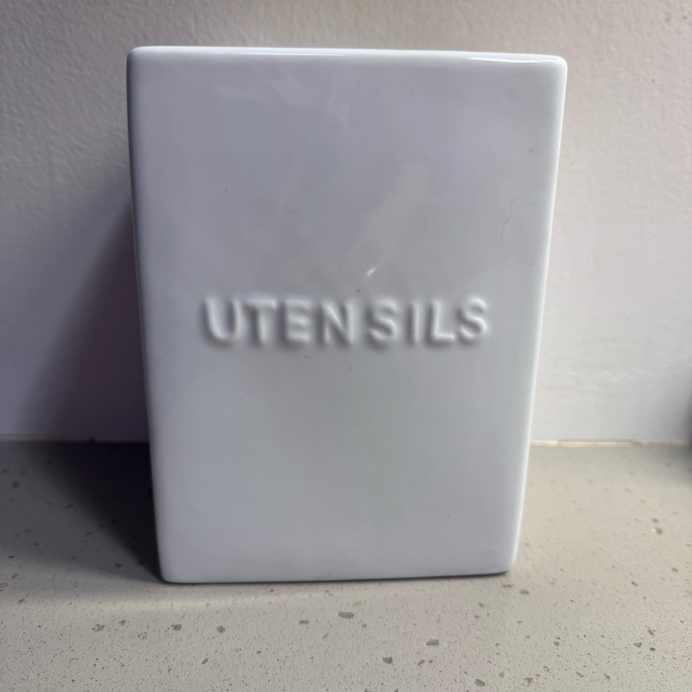 White Stoneware Fox Run Counter Top Utensils Container
